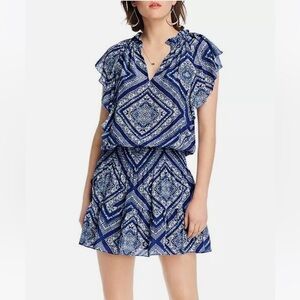 EUC LINI Stacey Printed Flutter-Sleeve Mini Tiered Fit & Flare Dress Women's M